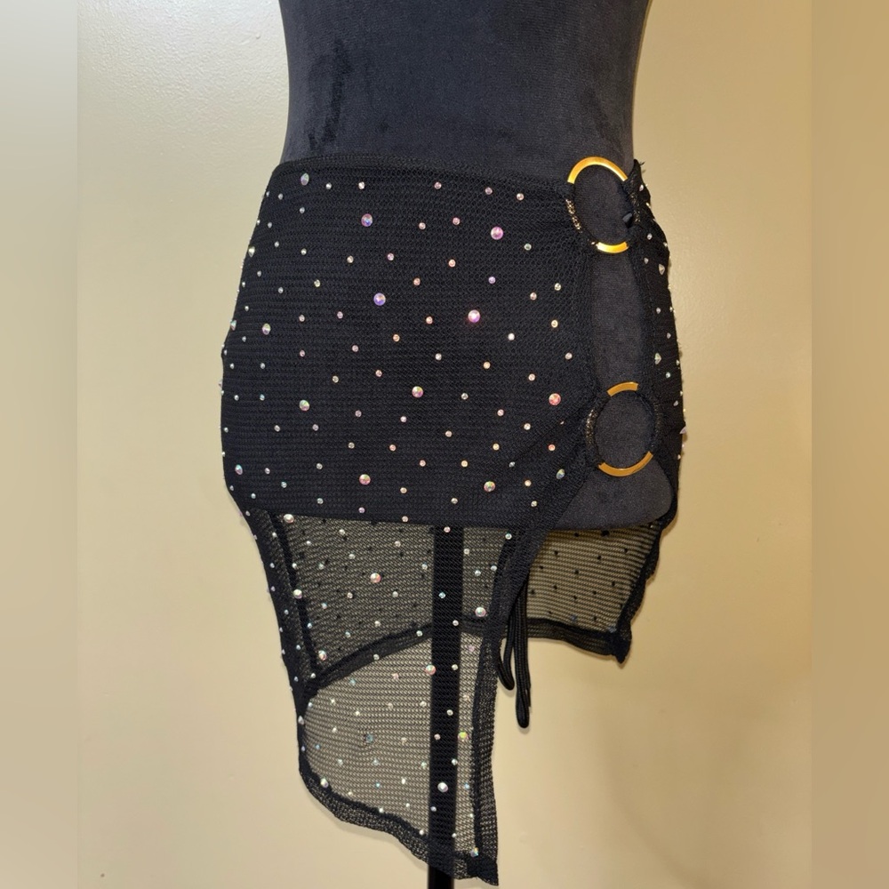 Banjul Black Asymmetrical Skirt Cover Up with Gold Accents